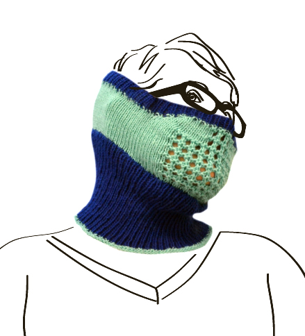 Knitted ski mask, blue and aqua